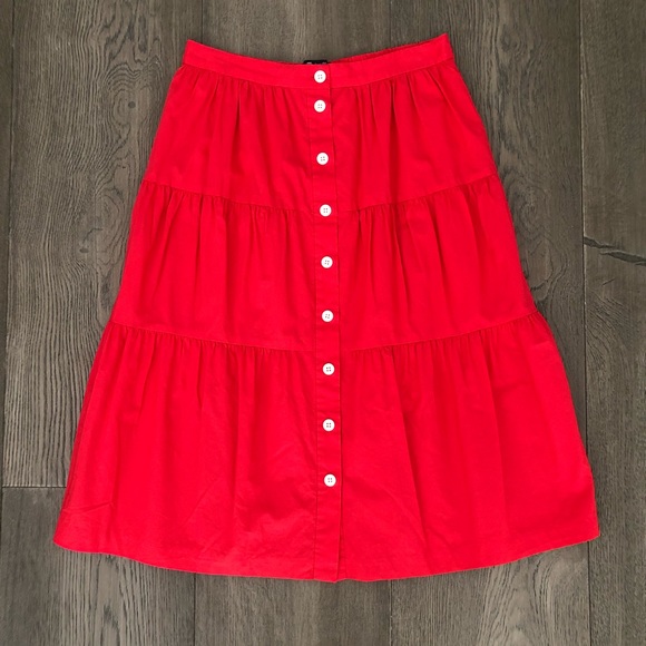 -SOLD- Madewell Bistro Tiered Button Front Midi Skirt True Red Small - Picture 3 of 7